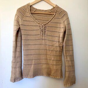 Beige Knit Lace-Up Top - Hard Candy - S